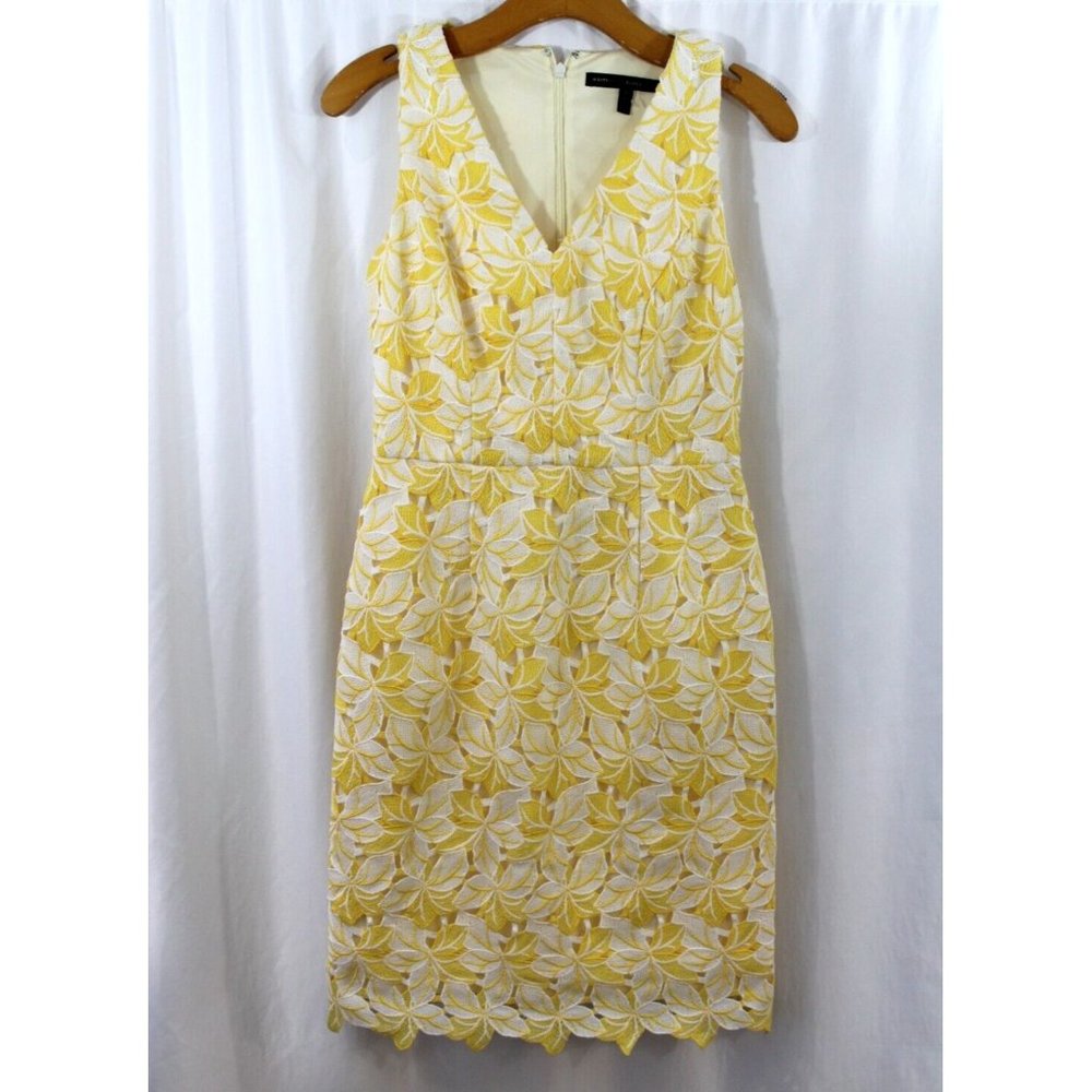 White House Black Market Womens Yellow White Floral Lace Sleeveless Dress 2
